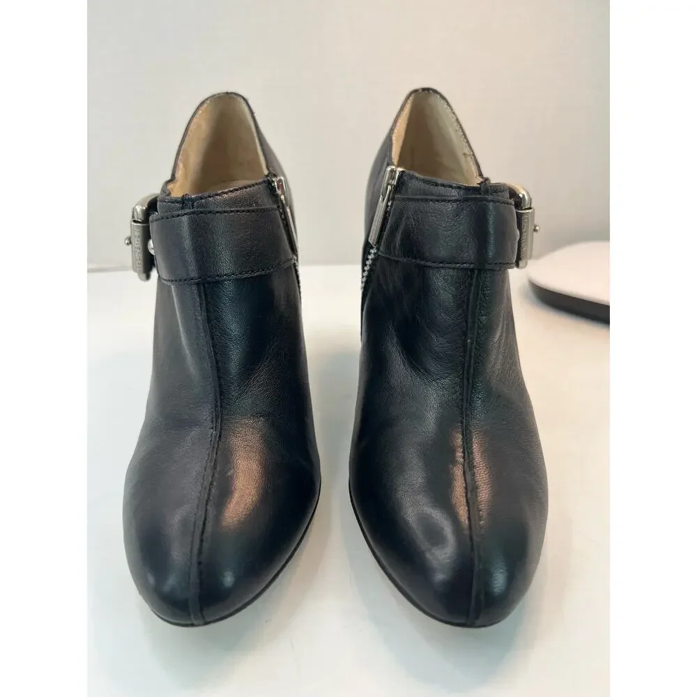MICHAEL KORS WOMEN'S BLACK LEATHER SIDE‎ ZIP CONE HEEL ANKLE BOOTIES SIZE 7.5